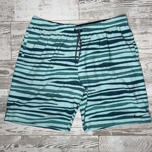 Nike Swim Shorts Mens 2XL Blue Stripe Lined Drawstring Quick Dry Stretch Trunks